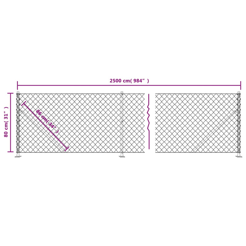 Gard plasă de sârmă cu bordură, verde, 0,8x25 m