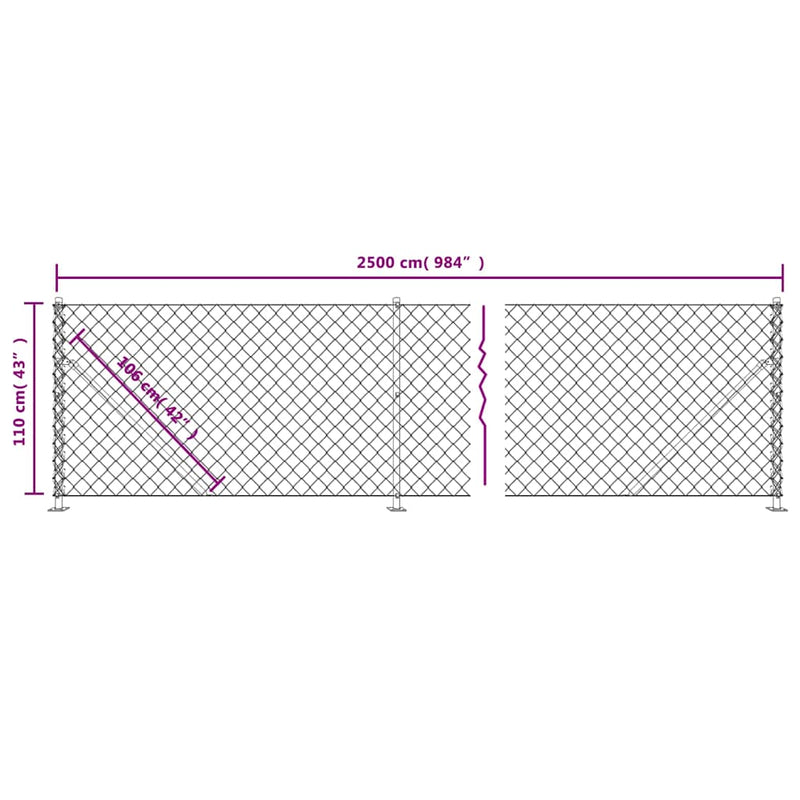 Gard plasă de sârmă cu bordură, verde, 1,1x25 m