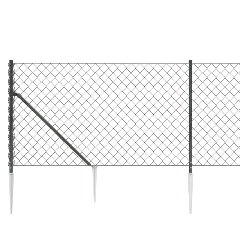 Gard plasă de sârmă cu țăruși de fixare, antracit, 0,8x25 m