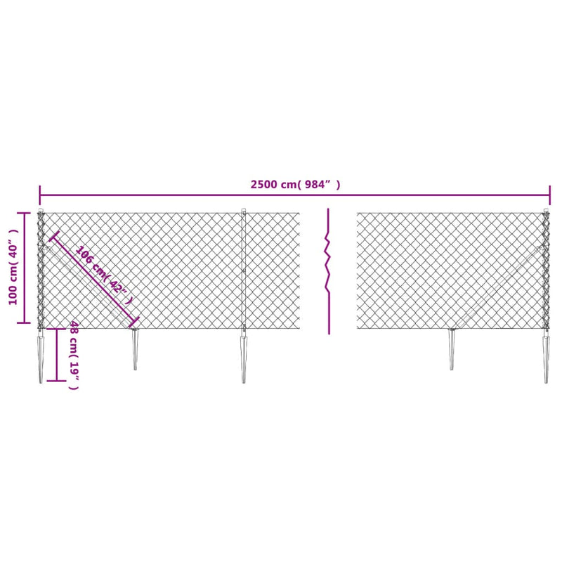 Gard plasă de sârmă cu țăruși de fixare, antracit 1x25 m