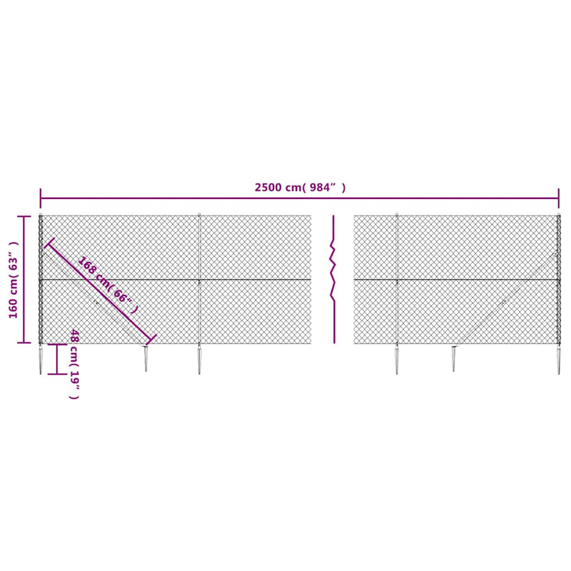 Gard plasă de sârmă cu țăruși de fixare, antracit, 1,6x25 m