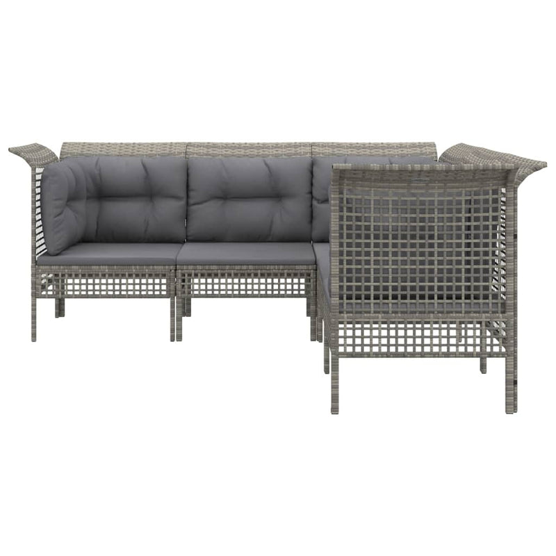 Set mobilier de grădină cu perne, 5 piese, gri, poliratan