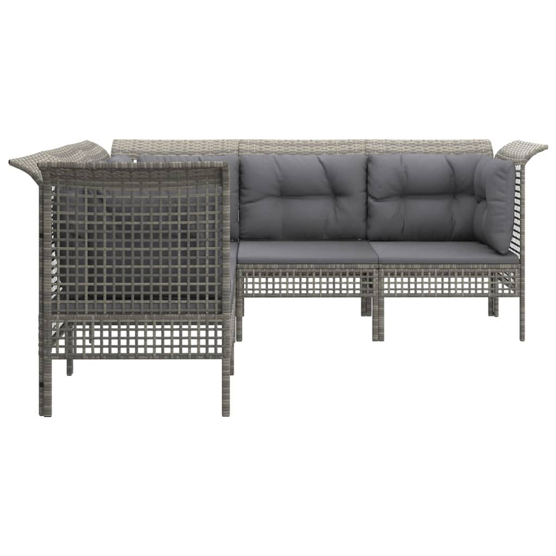 Set mobilier de grădină cu perne, 5 piese, gri, poliratan