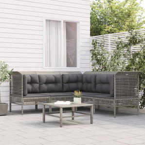 Set mobilier de grădină cu perne, 5 piese, gri, poliratan