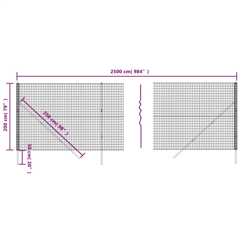 Gard plasă de sârmă, verde, 2x25 m, oțel galvanizat