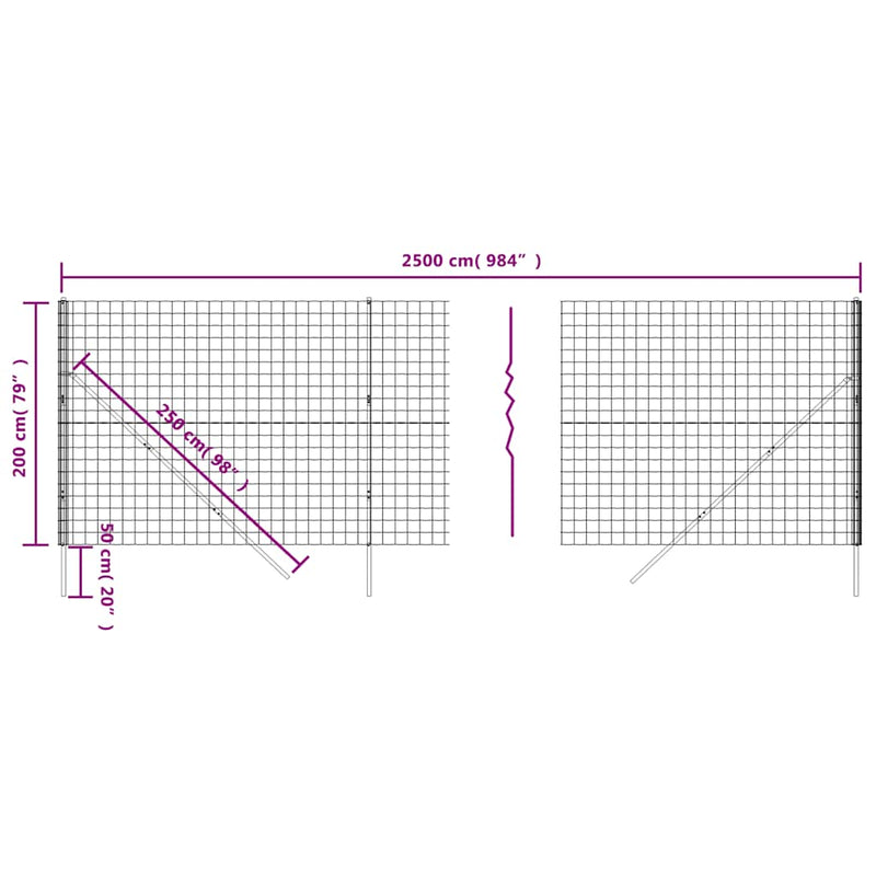 Gard plasă de sârmă, verde, 2x25 m, oțel galvanizat