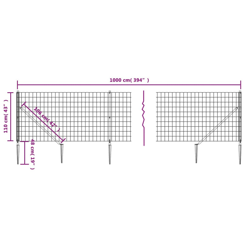 Gard plasă de sârmă cu țăruși de fixare, verde, 1,1x10 m