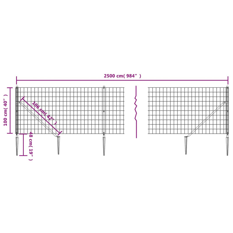 Gard plasă de sârmă cu țăruși de fixare, verde, 1x25 m