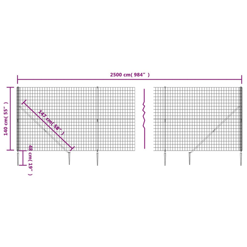 Gard plasă de sârmă cu țăruși de fixare, verde, 1,4x25 m
