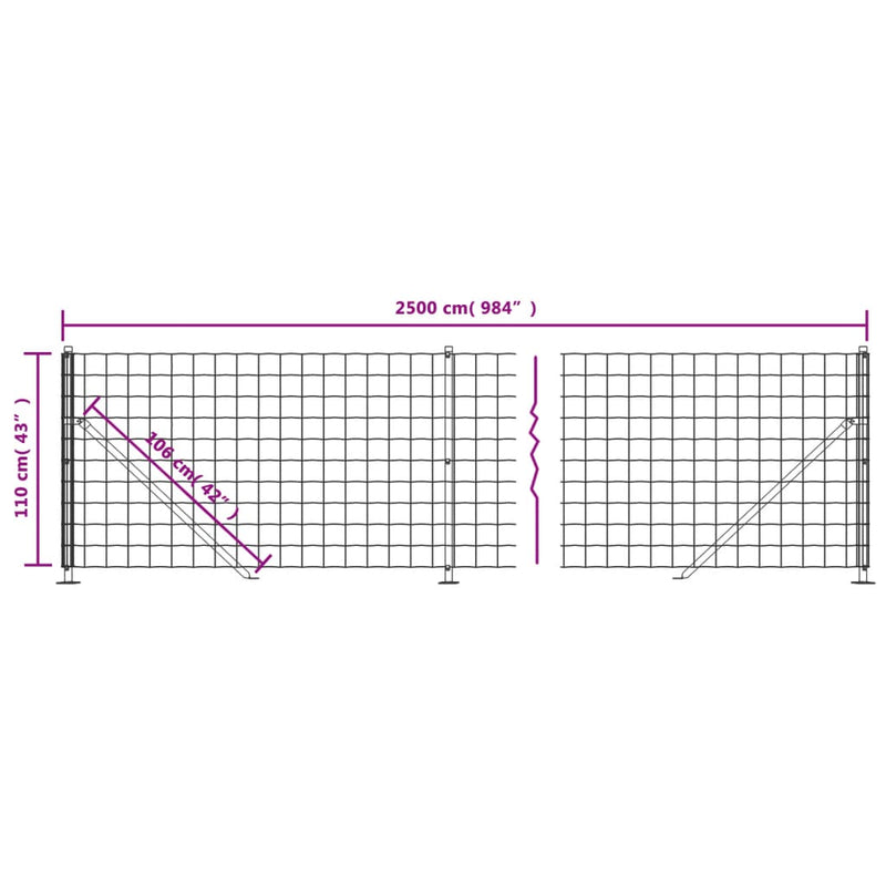 Gard plasă de sârmă cu bordură, verde, 1,1x25 m