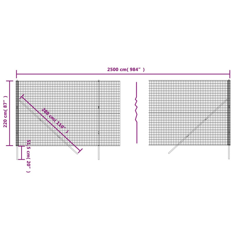 Gard plasă de sârmă, antracit, 2,2x25 m, oțel galvanizat