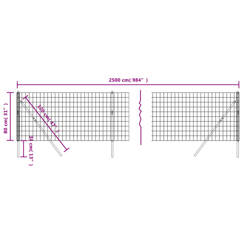 Gard plasă de sârmă, antracit, 0,8x25 m, oțel galvanizat