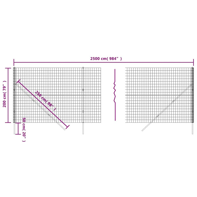 Gard plasă de sârmă, antracit, 2x25 m, oțel galvanizat