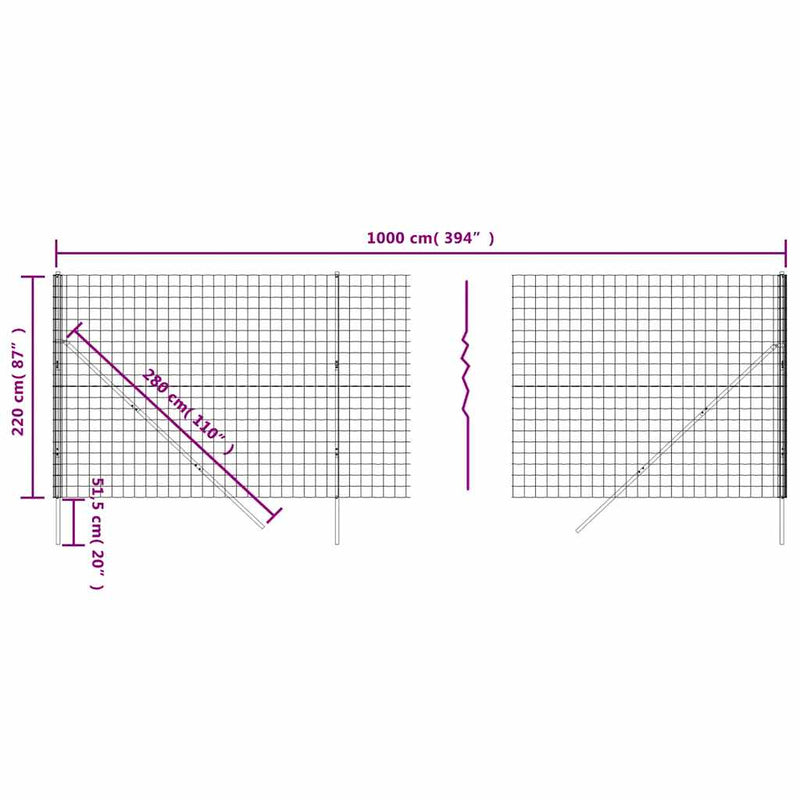 Gard plasă de sârmă, antracit, 2,2x10 m, oțel galvanizat