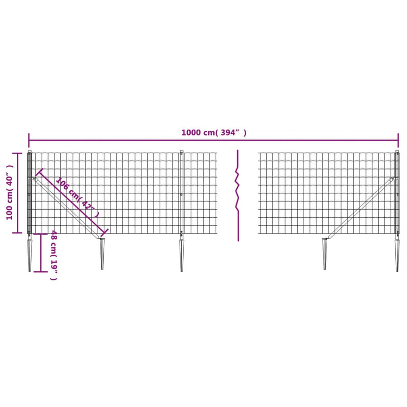 Gard plasă de sârmă cu țăruși de fixare, antracit, 1x10 m