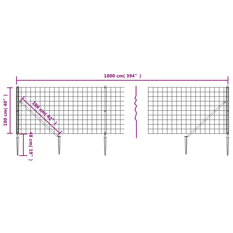 Gard plasă de sârmă cu țăruși de fixare, antracit, 1x10 m