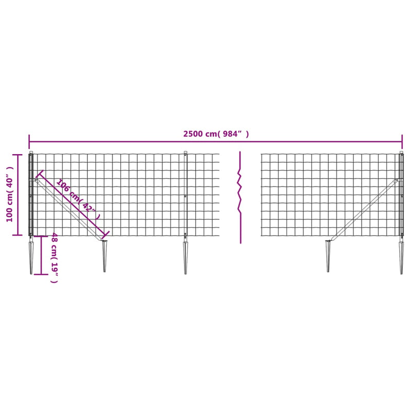 Gard plasă de sârmă cu țăruși de fixare, antracit, 1x25 m