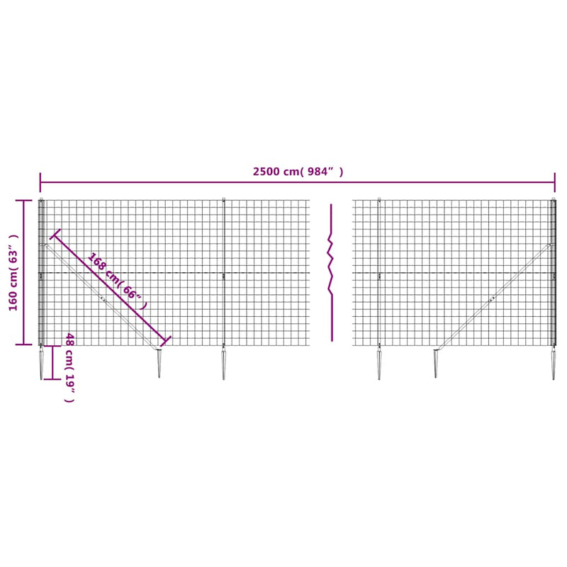 Gard plasă de sârmă cu țăruși de fixare, antracit, 1,6x25 m