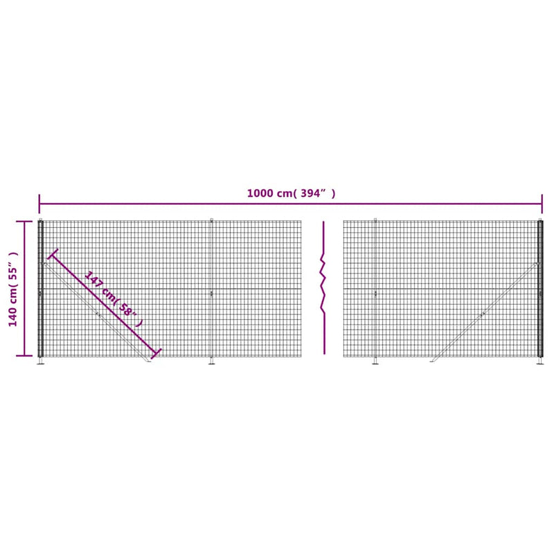 Gard plasă de sârmă cu bordură, antracit, 1,4x10 m