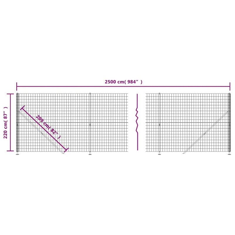Gard plasă de sârmă cu bordură, antracit, 2,2x25 m