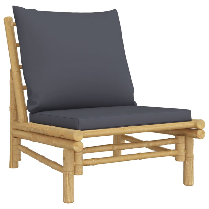 Set mobilier de grădină cu perne gri închis, 4 piese, bambus