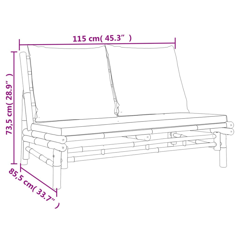 Set mobilier de grădină, cu perne alb crem, 3 piese, bambus