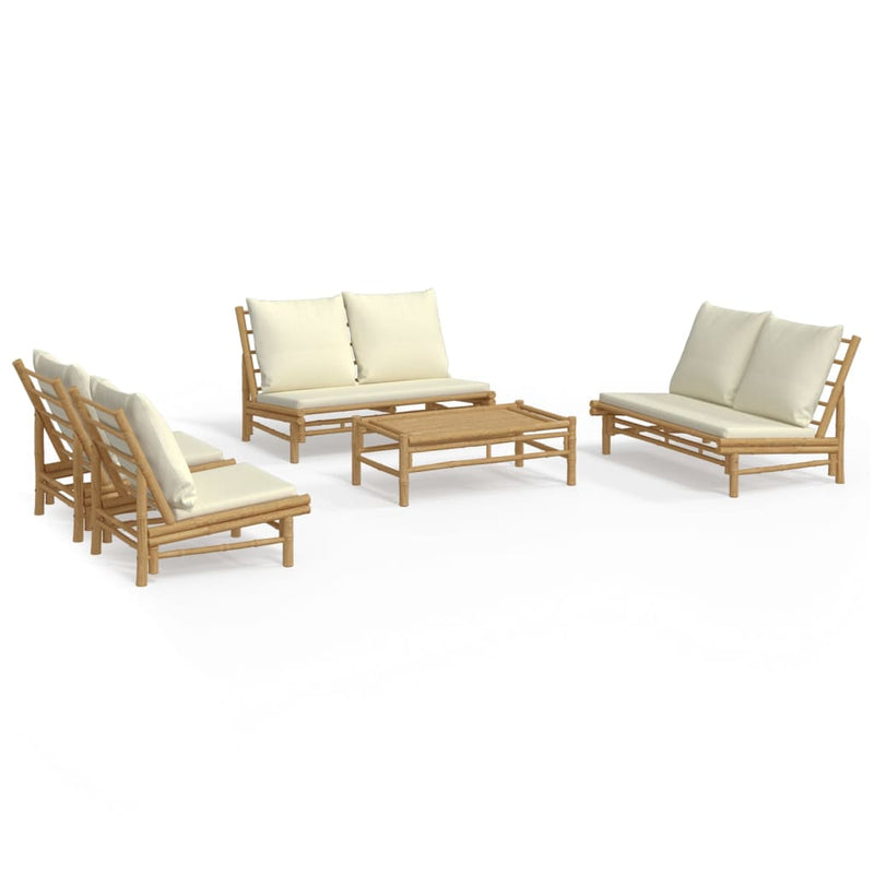 Set mobilier de grădină cu perne alb crem, 2 piese, bambus