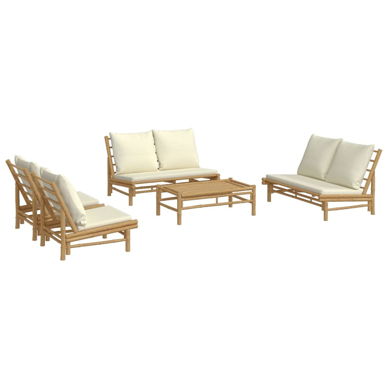 Set mobilier de grădină cu perne alb crem, 2 piese, bambus