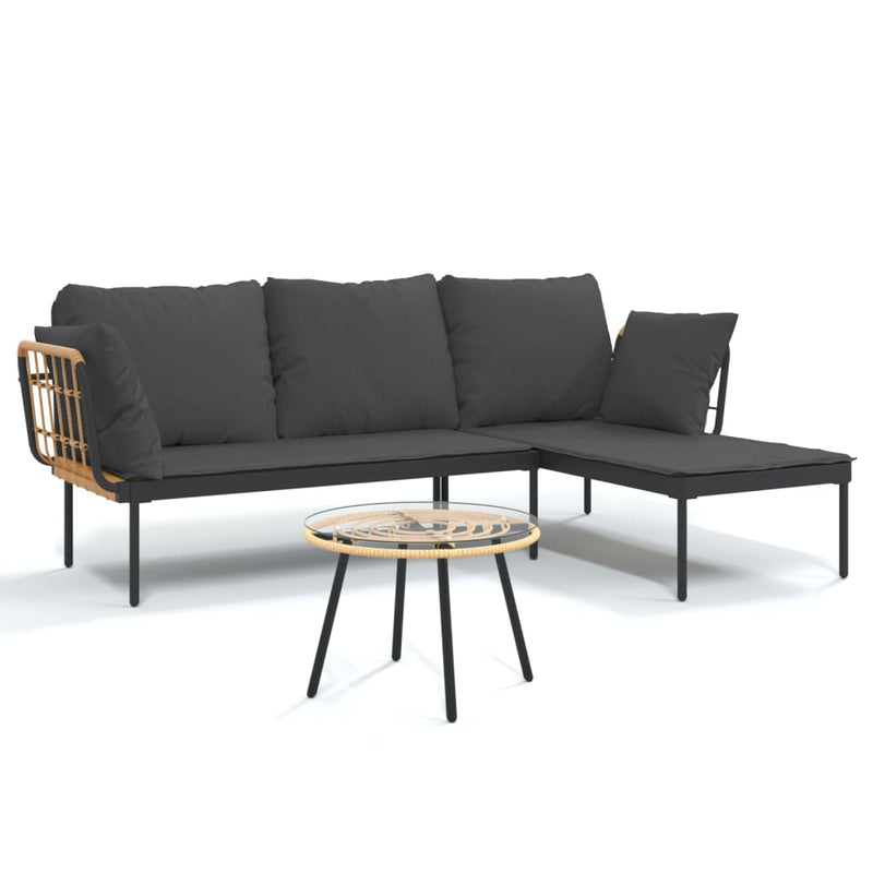 Set mobilier de grădină cu perne gri închis, 3 piese, poliratan