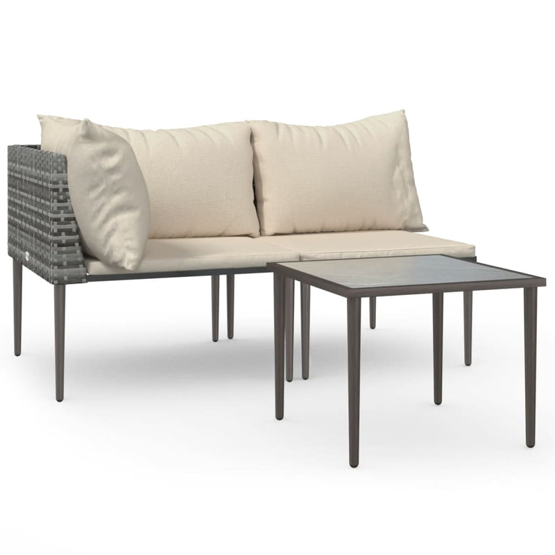 Set mobilier de grădină cu perne, 3 piese, gri, poliratan