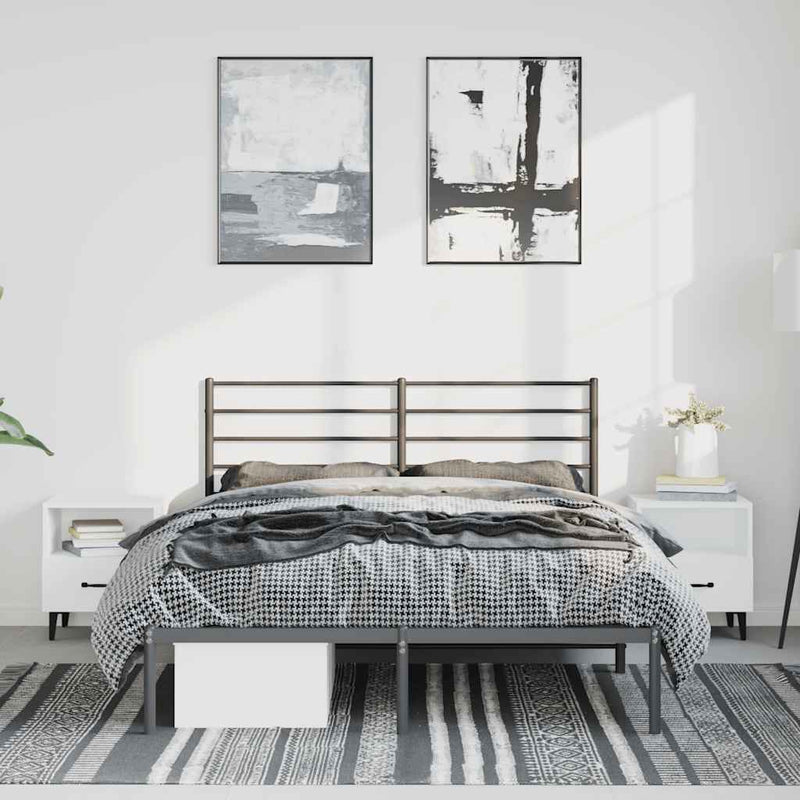Cadru de pat metalic cu tăblie, negru, 150x200 cm