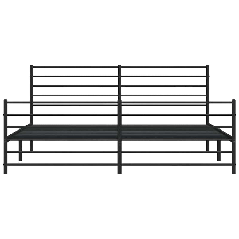 Cadru pat metalic cu tăblii de cap/picioare, negru, 183x213 cm