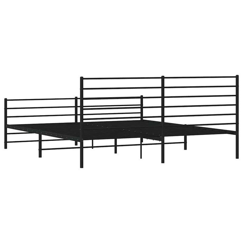 Cadru pat metalic cu tăblii de cap/picioare, negru, 183x213 cm