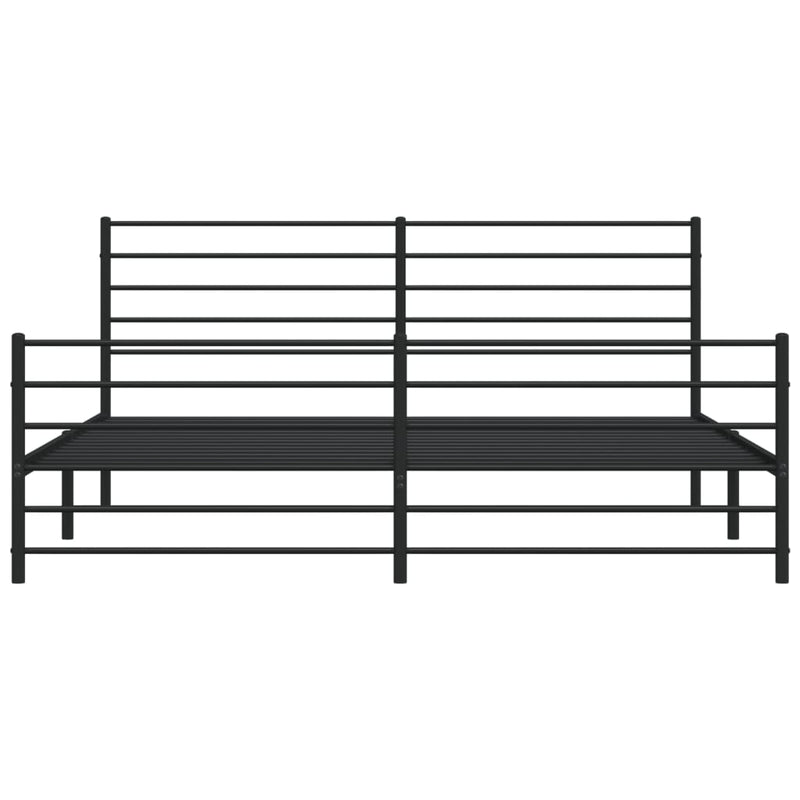 Cadru pat metalic cu tăblii de cap/picioare, negru, 200x200 cm