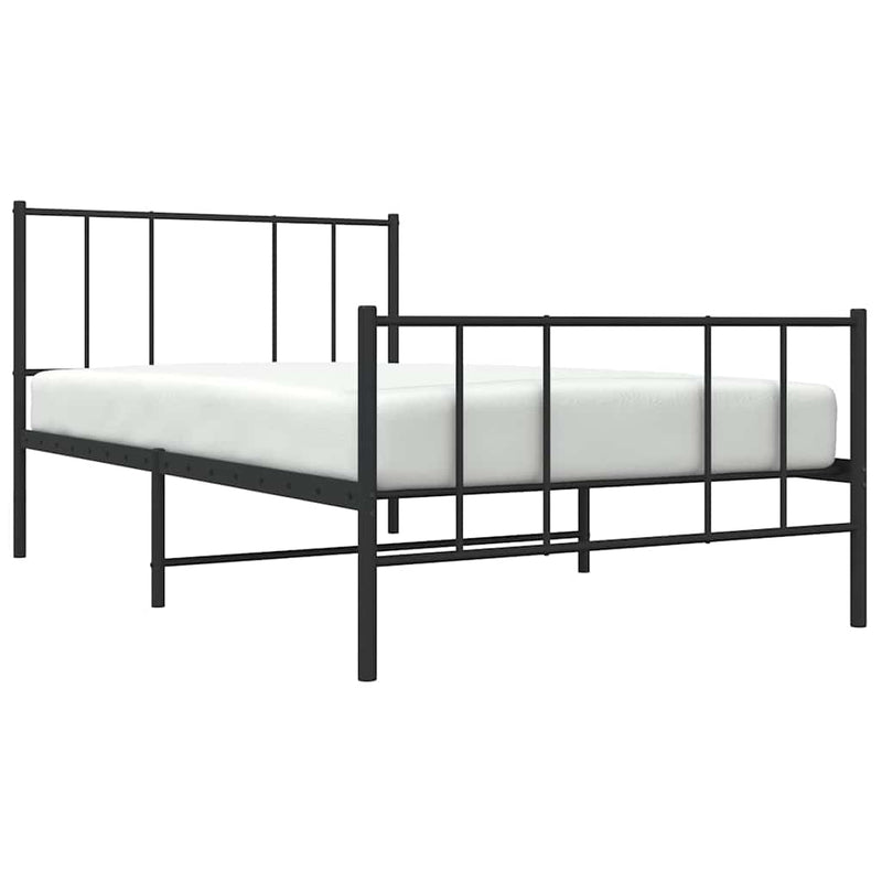 Cadru pat metalic cu tăblii de cap/picioare, negru, 100x190 cm