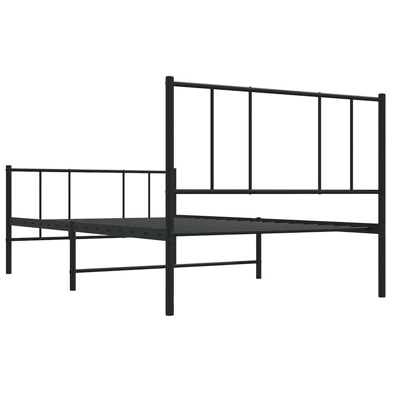 Cadru pat metalic cu tăblii de cap/picioare, negru, 100x190 cm