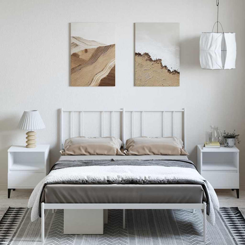 Cadru de pat metalic cu tăblie, alb, 150x200 cm