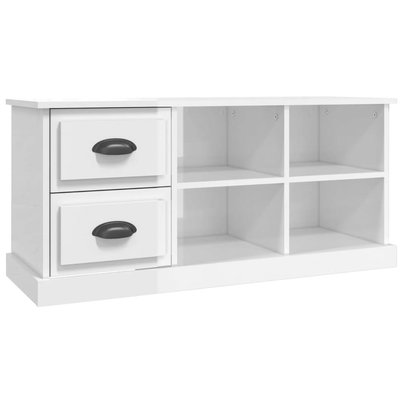 Comodă TV, alb extralucios, 102x35,5x47,5 cm, lemn prelucrat