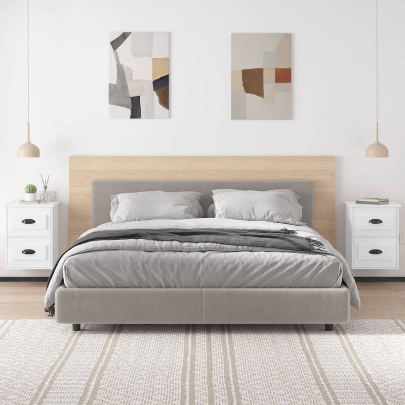 Noptiere de perete, 2 buc., alb extralucios, 41,5x36x53cm