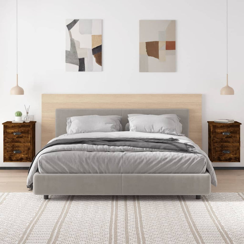 Noptiere pe perete, 2 buc., stejar afumat, 41,5x36x53 cm