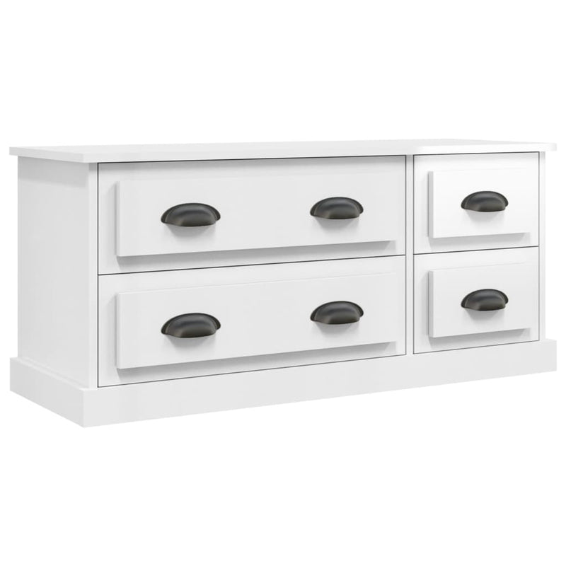Comodă TV, alb extralucios, 100x35,5x45 cm, lemn prelucrat