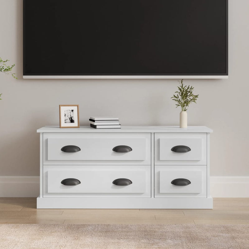 Comodă TV, alb extralucios, 100x35,5x45 cm, lemn prelucrat