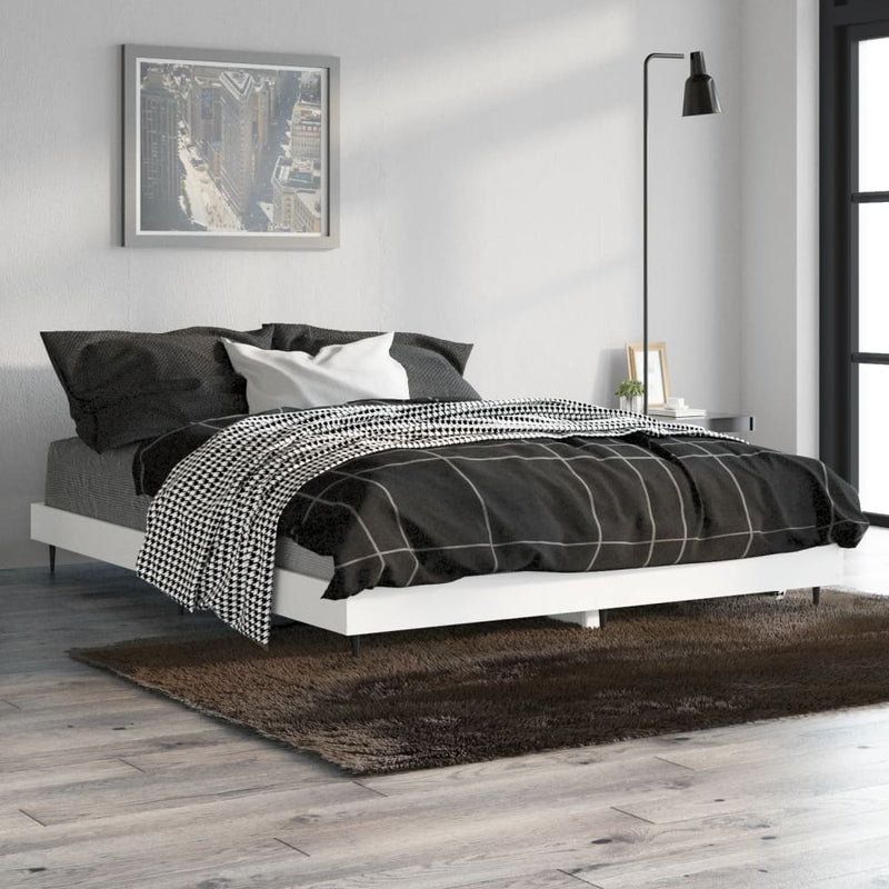 Cadru de pat, alb ,135x190 cm, lemn prelucrat