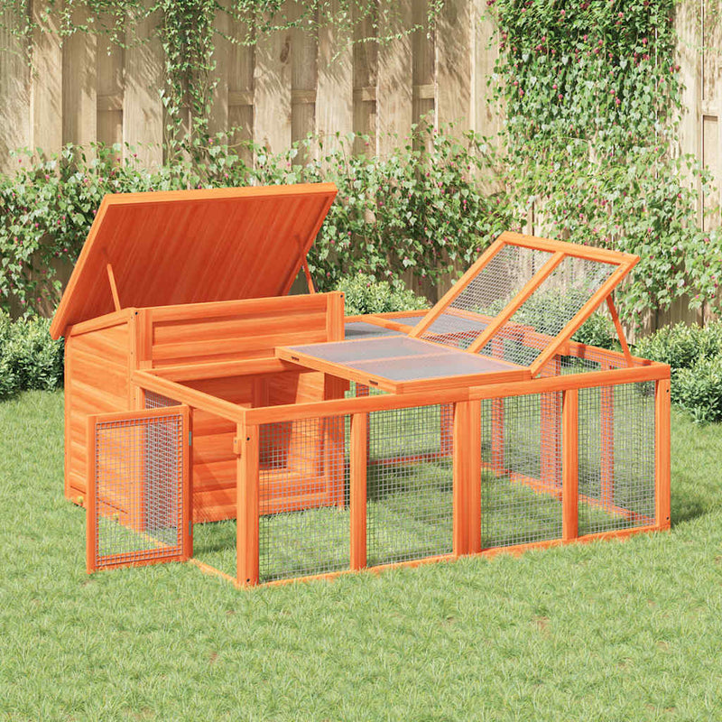Cușcă pentru iepuri maro 144x123x67,5 cm din lemn masiv de pin