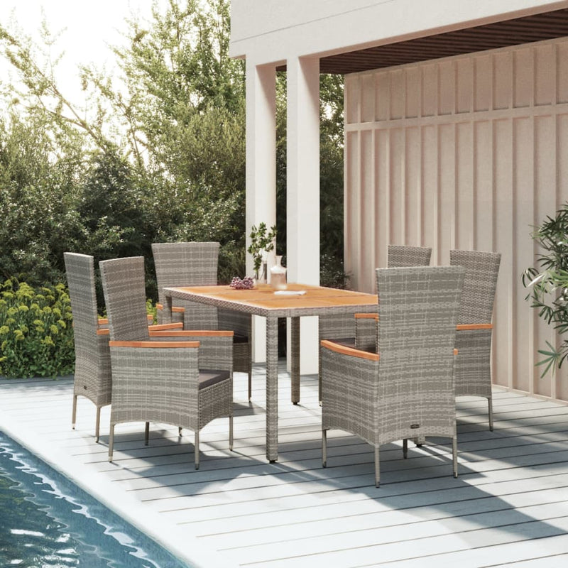 Set mobilier de grădină cu perne, 7 piese, gri, poliratan