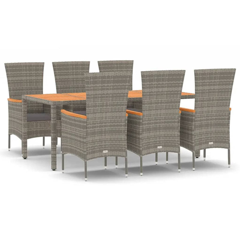 Set mobilier de grădină cu perne, 7 piese, gri, poliratan