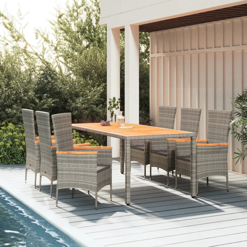 Set mobilier de grădină cu perne, 7 piese, gri, poliratan