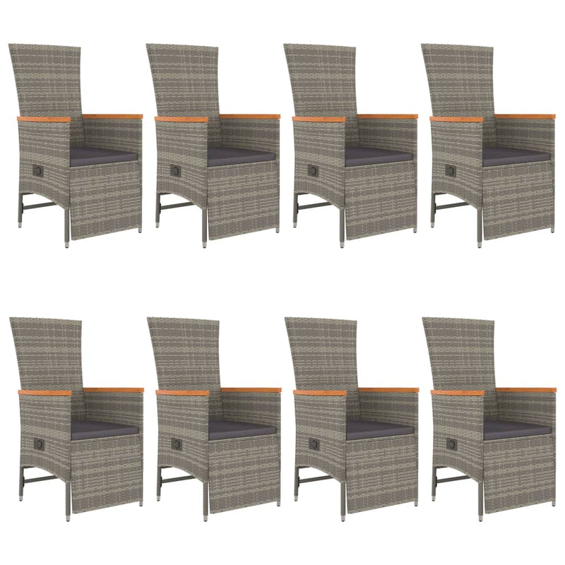 Set mobilier grădină cu perne, 9 piese, gri, poliratan