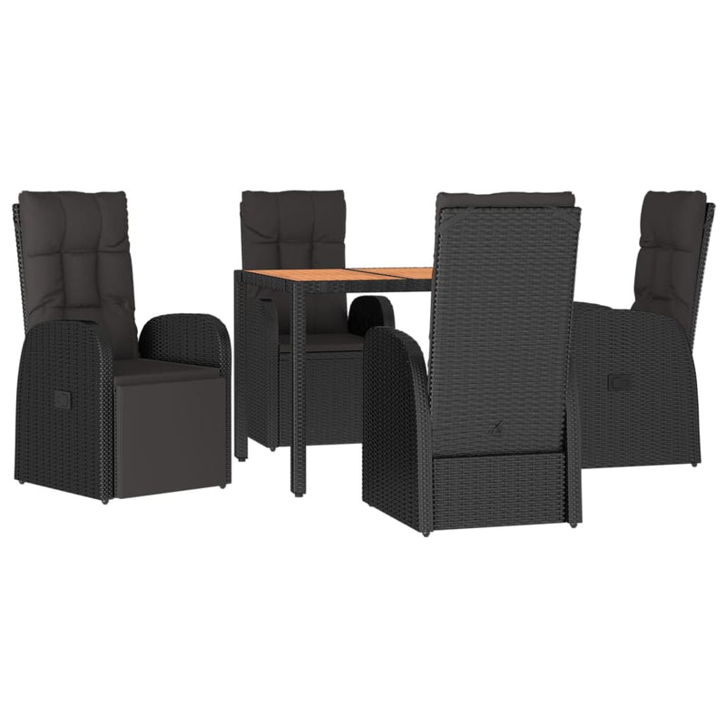 Set mobilier de grădină cu perne, 5 piese, negru, poliratan