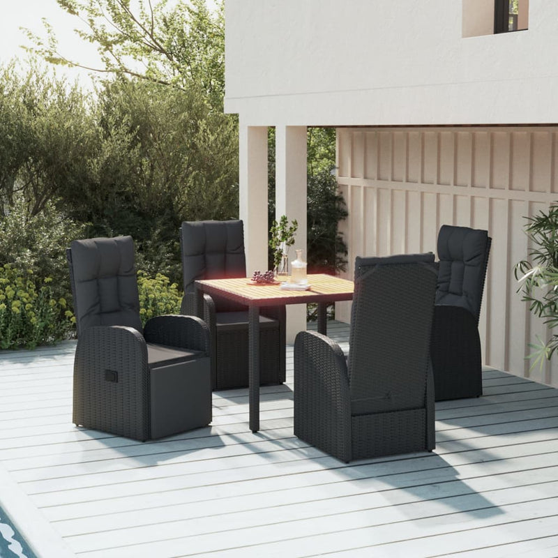Set mobilier de grădină cu perne, 5 piese, negru, poliratan